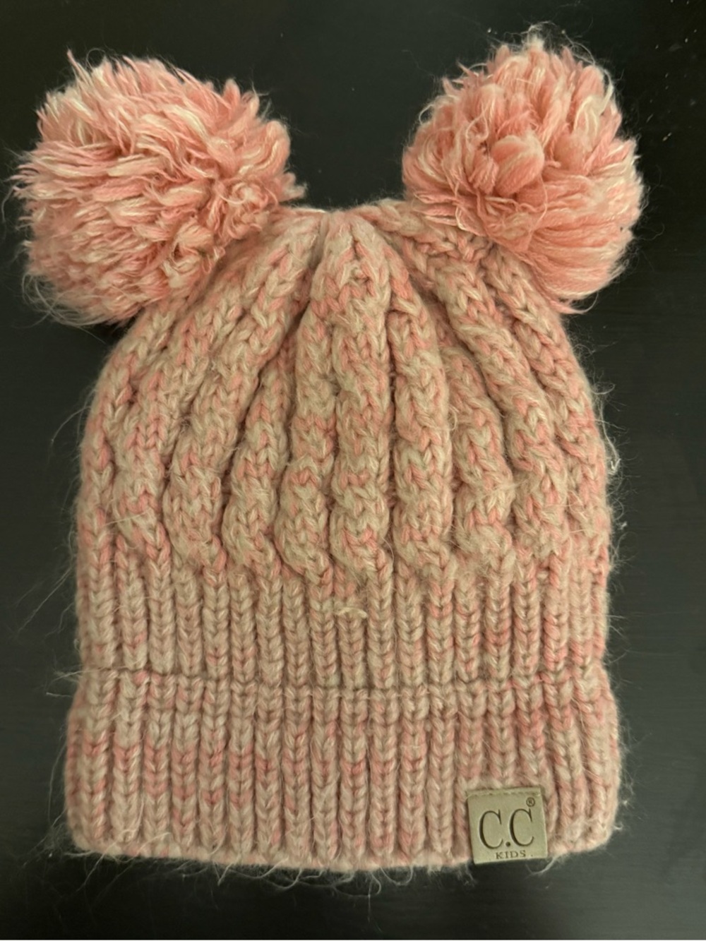C.C Kids Blush Pink Cable Knit Double Pom Beanie